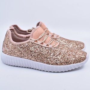 Rose Gold Shiny Glitter Light Weight Lace Sneakers